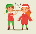 Christmas elfs kids vector children Santa Claus helpers cartoon elfish boys and girls young characters traditional