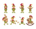 Christmas elves collection. Holiday characters flat illustration