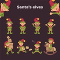 Christmas elves collection. Holiday characters flat illustration