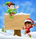 Christmas Elves and Sign Royalty Free Stock Photo