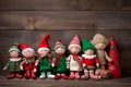 Christmas elves toys on wooden board. Generate Ai