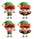 Christmas elves vector character set. Cute kids wearing green elf costume Royalty Free Stock Photo