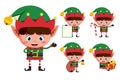 Christmas elves vector character set. Young boy elf cartoon characters Royalty Free Stock Photo