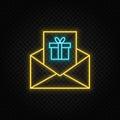 Christmas, email neon icon. Blue and yellow neon vector icon