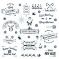 Christmas emblems set black and white Royalty Free Stock Photo