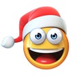 Christmas Emoji isolated on white background, emoticon with Santa`s hat 3d rendering