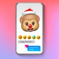 Christmas emoji Monkey in Santa`s hat, holiday smile face emoticon, vector illustration. Royalty Free Stock Photo