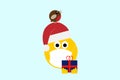 Christmas emoji wearing face mask carrying a gift with robin