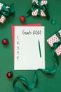 Christmas empty blank goals for 2021 New Year on green