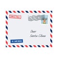 Christmas envelope with postage stamp. Dear Santa Claus Letter Royalty Free Stock Photo