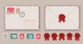 Christmas envelope with Santa in stamp and postage stamps, Snowman in stamp. Vector illustration Royalty Free Stock Photo