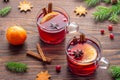 Christmas eve atmosphere with two glass mugs of red tea or mulled wine Royalty Free Stock Photo