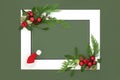 Christmas Eve Background Border with Santa Hat Baubles and Flora Royalty Free Stock Photo