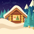 Christmas Eve background vector illustration with house and santa claus. Royalty Free Stock Photo