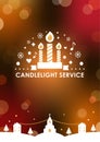 Christmas Eve Candlelight Service Invitation card Template. Blurry Bokeh Background. Vector Design