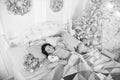 Christmas eve concept. Child waiting christmas in bedroom. Kid lay in bed relaxing. Home is the best place in the world Royalty Free Stock Photo