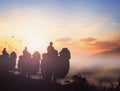 Christmas Eve concept: three doctors ride camels to Bethlehem Royalty Free Stock Photo