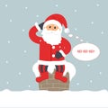 Christmas eve. Cute funny Santa Claus sitting on the chimney thinking and saying `Ho ho ho!`