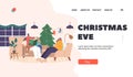 Christmas Eve Landing Page Template. Happy Family Characters Parents and Kids Reading Stories. Mom, Dad and Children Royalty Free Stock Photo