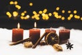 Christmas eve or night still life with bokeh lights Royalty Free Stock Photo