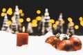 Christmas eve or night still life with bokeh lights Royalty Free Stock Photo