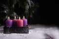 Christmas eve, one pink and three purple advent candles Royalty Free Stock Photo