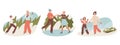 Christmas eve preparation, people celebrating winter holidays. Families and friends winter holidays activities flat illustration