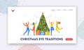 Christmas Eve Tradition Landing Page Template. Cheerful Friends or Colleagues Celebrate New Year. Characters Dancing Royalty Free Stock Photo