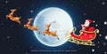 Christmas eve vector design. Santa claus riding sleigh on christmas night flying with reindeer characters and moon element. Royalty Free Stock Photo
