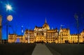 Evening picture of the Budapest Parliament building at the Christmas time. Royalty Free Stock Photo