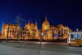 Evening picture of the Budapest Parliament building at the Christmas time. Royalty Free Stock Photo