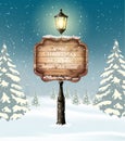 Christmas Evening Winter Landscape with Lampposts Royalty Free Stock Photo