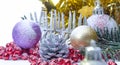 Christmas evergreen spruce tree, glass ball and snow Royalty Free Stock Photo