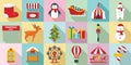 Christmas fair icon set, flat style