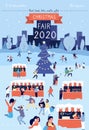 Christmas fair poster. Xmas traditional bazaar in december flyer design. Winter holiday festival gathering vector Royalty Free Stock Photo