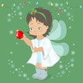 Christmas fairy angel holding a Christmas ball in her hand . Vector illustration Royalty Free Stock Photo