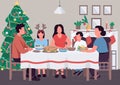 Christmas family dinner flat color vector illustration Royalty Free Stock Photo