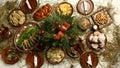 Christmas Family Dinner Table Concept. traditional Christmas sweet meal in Ukraine, Belarus and Poland, on wooden table