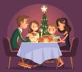 Christmas family evening dinner. Family eating together and has making conversation