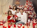 Christmas Family Portrait, Celebrating Xmas Holiday, Present Gifts Royalty Free Stock Photo