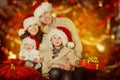 Christmas Family Portrait, Happy Father Mother Child and Baby Wi Royalty Free Stock Photo