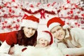 Christmas Family Portrait, Newborn Baby in Santa Hat, Happy New