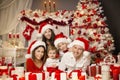 Christmas Family Portrait Room Interior, Xmas Tree Present Gift Royalty Free Stock Photo