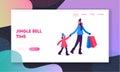 Christmas Family Shopping Website Landing Page. Happy Mother Holding Little Daughter by Hand and Paper Bags Royalty Free Stock Photo