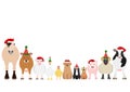 Christmas farm animals border set Royalty Free Stock Photo