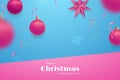 Christmas fashion party banner template with pink balls on blue background.