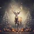 Christmas feeria with realistic reindeer , tematic smash cake, compozit images