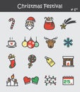 Christmas festival icon set 6 . Flat colour design