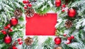 Christmas festive beautiful background with red blank card in the middle for copy space