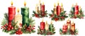 Christmas Festive candles, Illustration for Christmas holiday, New Year, Yule, Noel